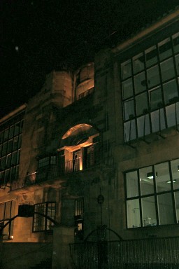 The entrance at night