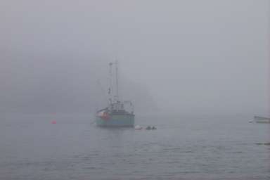 Picture of a fishing boat in the fog