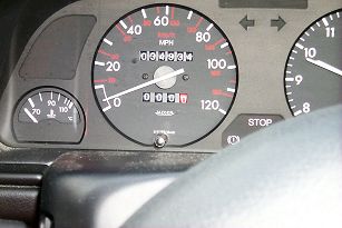 Picture of the speedometer of a car