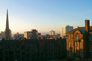 Picture of a view over Glasgow in the morning sun