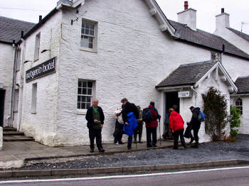 Picture of walkers arriving at the Bridgend Hotel