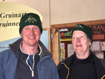 Picture of my mother and me with our WalkIslay hats