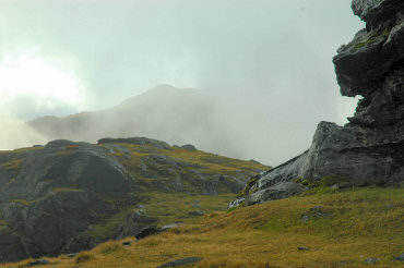 Picture of a cloudy view from near the summit of Ben Vane