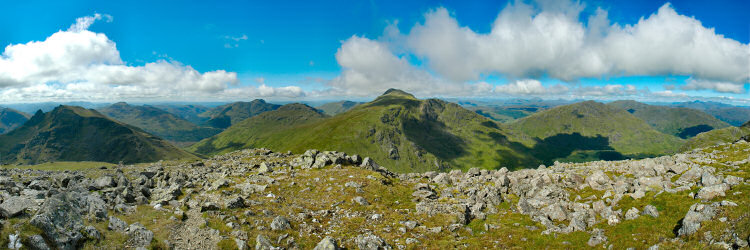 Picture of a panoramic view over hills incl three Munros