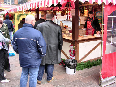 Picture of a German sausage booth at the Christmas market
