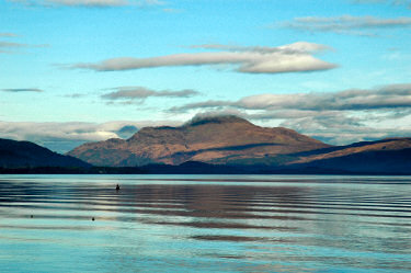 Picture of a mountain behind a loch