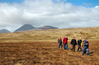 Picture of walkers with the Paps of Jura in the background