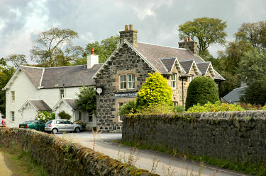 Picture of the Bridgend Hotel on Islay, an old grey stone building