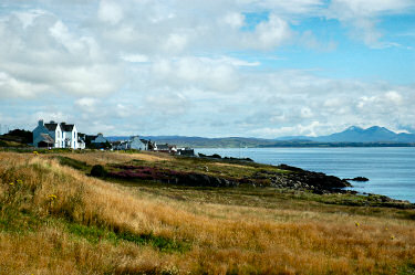 Picture of a coastal village (Port Charlotte, Islay) with some clouds moving in