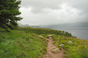 Picture of a path along a loch, rain coming in
