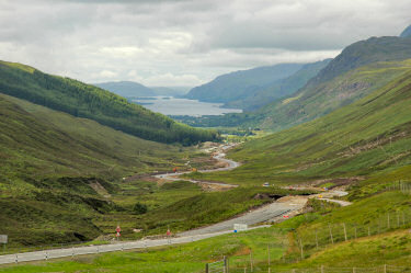 Picture of a view down a glen (valley), a loch (lake) in the distance