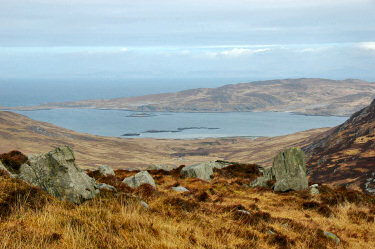 Picture of a view over a sea loch, clouds breaking up