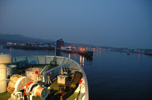 Picture of a harbour in the evening light