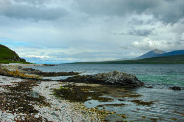 Picture of a view along a sound between two islands, Islay and Jura