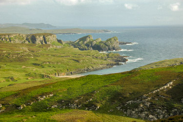 Picture of a dramatic coastline with cliffs and bays