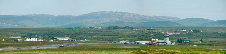 Picture of a panoramic view over a small island airport (Glenegedale Airport on Islay)