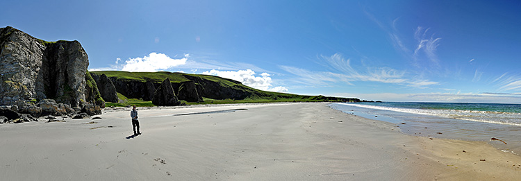 Picture of a panoramic view of a coastal landscape with a sandy beach below raised beaches
