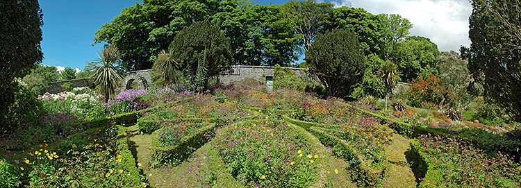 Picture of a view over a walled garden with many flowers