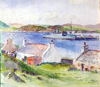 Painting of a harbour scene on Islay